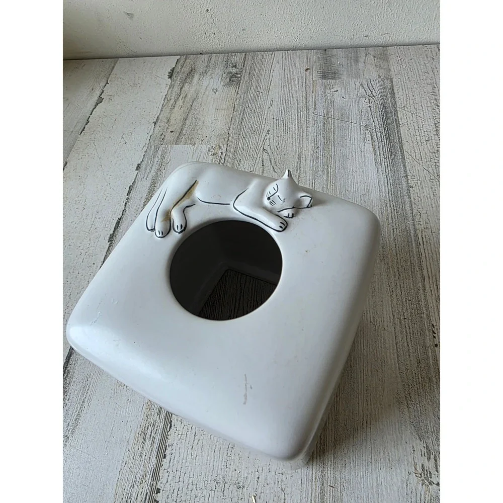 Signature cat tissue‎ ceramic bathroom box cover kitten White decor